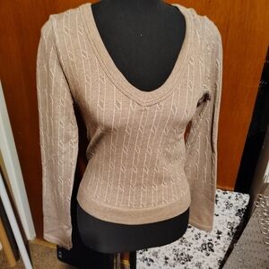 Women's V-Neck Sweater - Tan